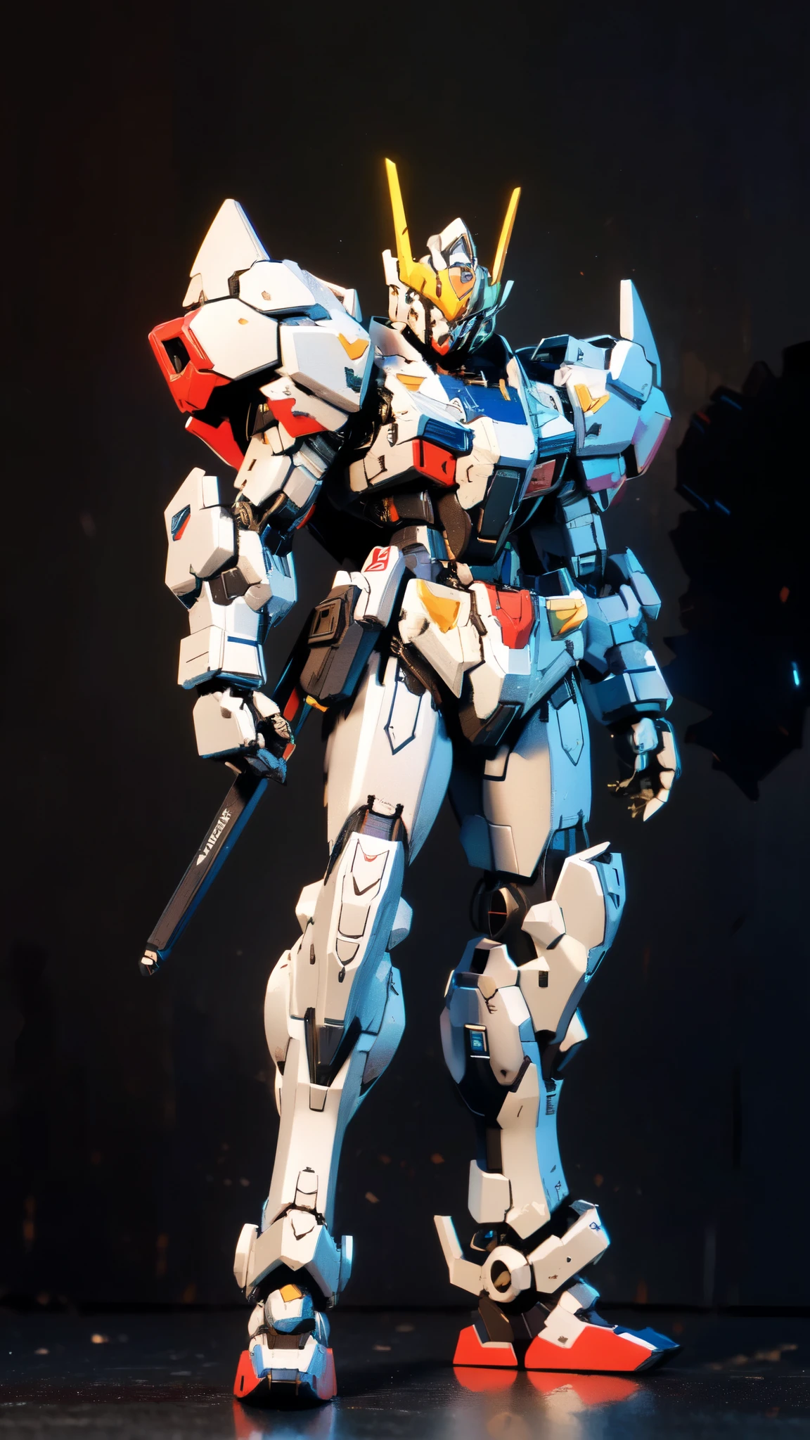 (masterpiece:1.5, best quality:1.5, extremely delicate:1.5), humanoid Mecha, fully enclosed shoulder guards, matching arm and leg guards, full body, full armor, the design balances heavy with agility, (the color scheme is primarily white with red and blue accents, the concept Inspired by Super robot, organic biotech armor, standing, floating high above the futuristic sci-fi city), exquisite and mature art style, (aura effect, energy, glowing eyes, the armor glows), ((SRS)), metallic, dramatic, high definition, highres, ultra-detailed, ultra-fine painting, professional, perfect body proportions, anatomically correct, symmetrical face, extremely detailed eyes and face, high quality eyes, creativity, RAW photo, UHD, 32k, Natural light, cinematic lighting, masterpiece-anatomy-perfect