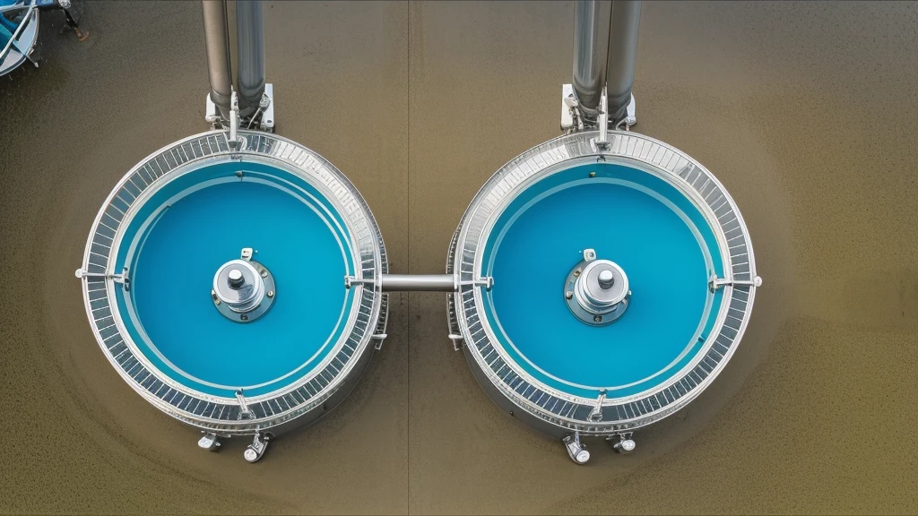 Two circular mechanically stirred flocculation tanks,Aerial View,Water treatment equipment top quality,16K