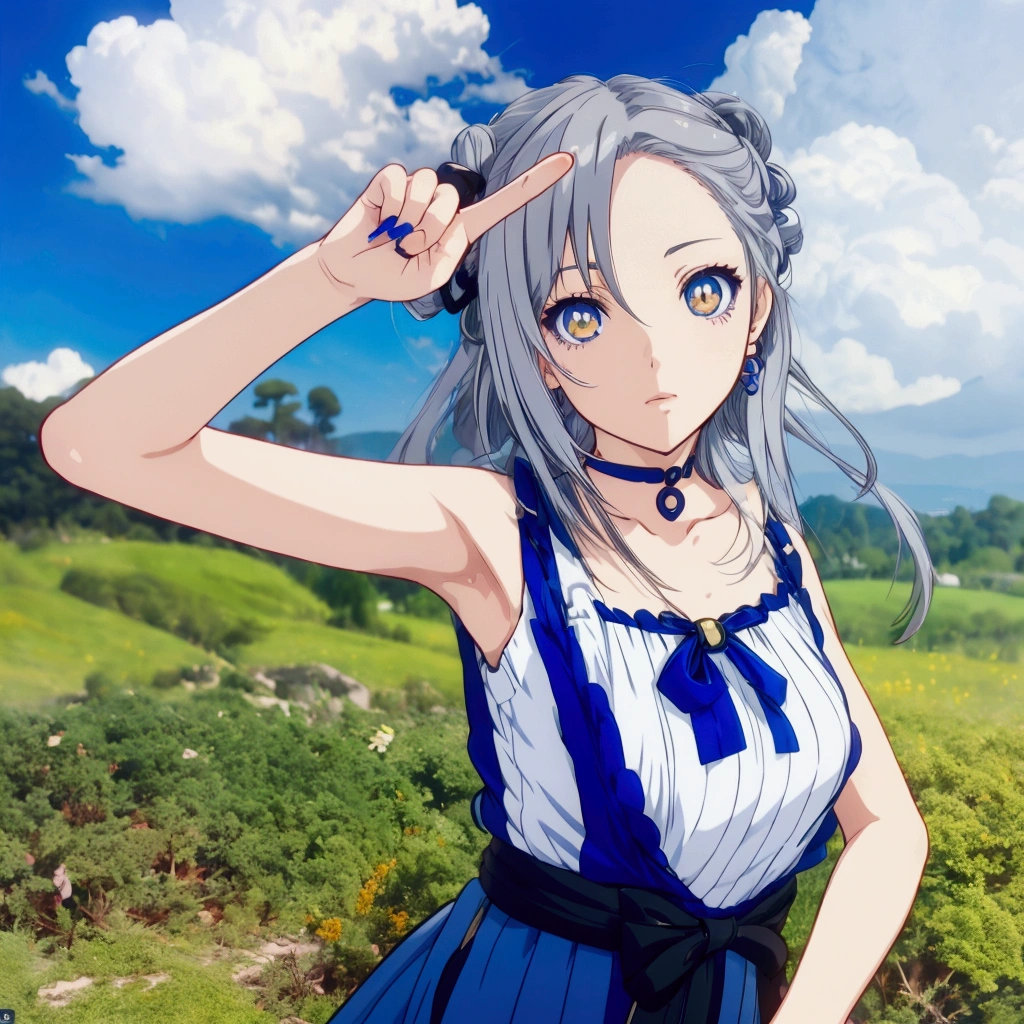 Golden Eyes、Golden Eyes、Anime girl with gray hair and blue clothes pointing at something, Realistic Anime 3D Style, Cute 3D anime girl render, Realistic young anime girl, Anime Style3D, Anime Style, Realistic anime art style, Anime Styleに, , Semi-realistic anime style, Smooth anime CG art, April Rendering, Photorealistic anime girl rendering