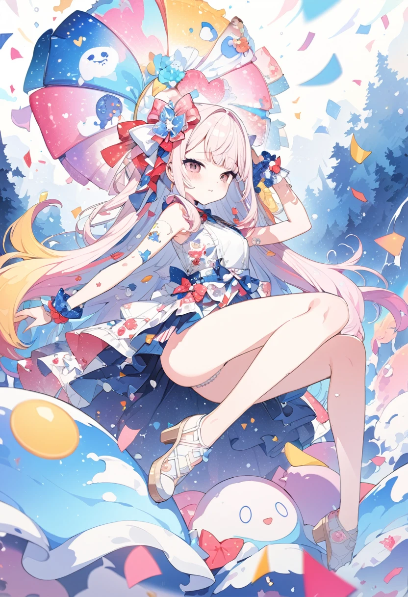 Momoko Sakura Style、8K quality、Intense watercolor,, Watercolor splash, Surreal, Avant-garde pop art, Beautiful and expressive paintings, Beautiful artwork illustration, Very colorful tones, wonderful, Cool Beauty, Highest quality、Official Art, Vector art, Stylish design, (((The most beautiful girl))), (Confetti),((Thin legs))、(((Highest quality))), High resolution, ((detailed)), (((Doodle Art)), ((masterpiece)), ((Super detailed)),(((Korean idol style))),,(Sexual)