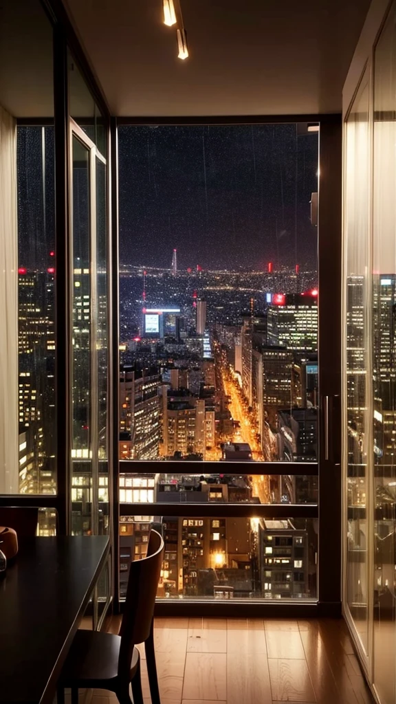 rain,Inside the cafe,View from the window,A broader perspective,Chic cityscape,busy,mysterious,warm color
