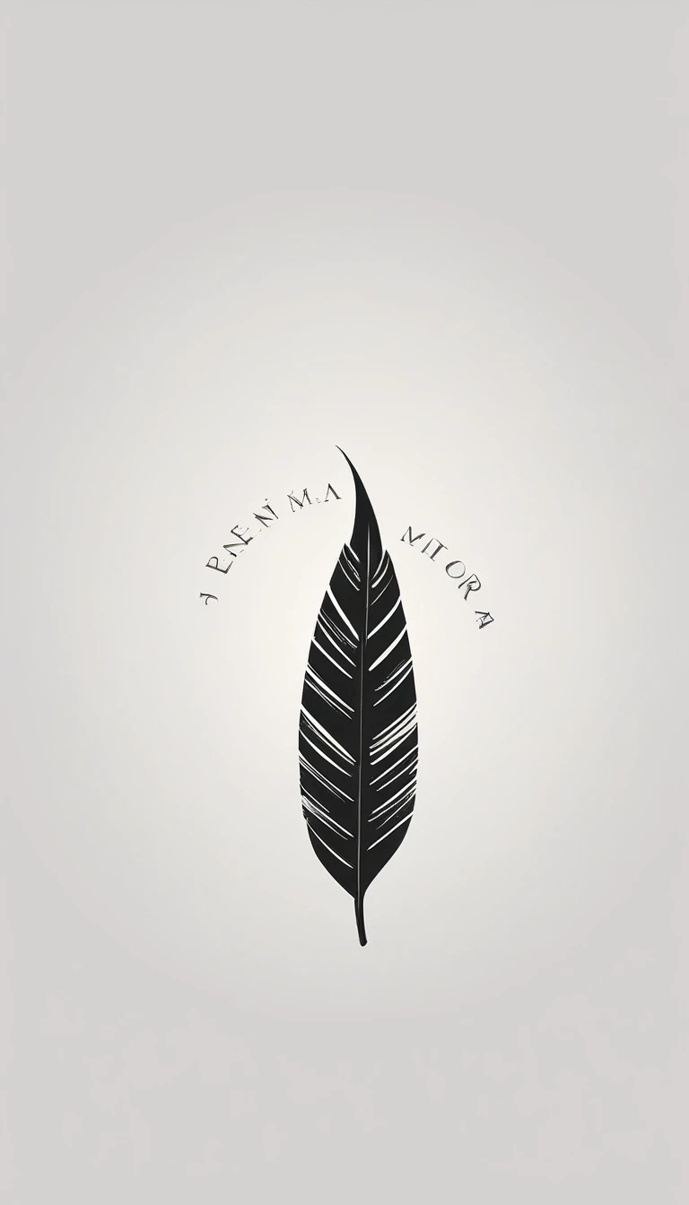 A minimal, modern, simple, cinematic logo design for the brand “Penamemoria". Create a modern, minimalistic, high-quality, logo of a feather with memories. The logo must be a symbol for dreams, stories, memories, music and imagination.