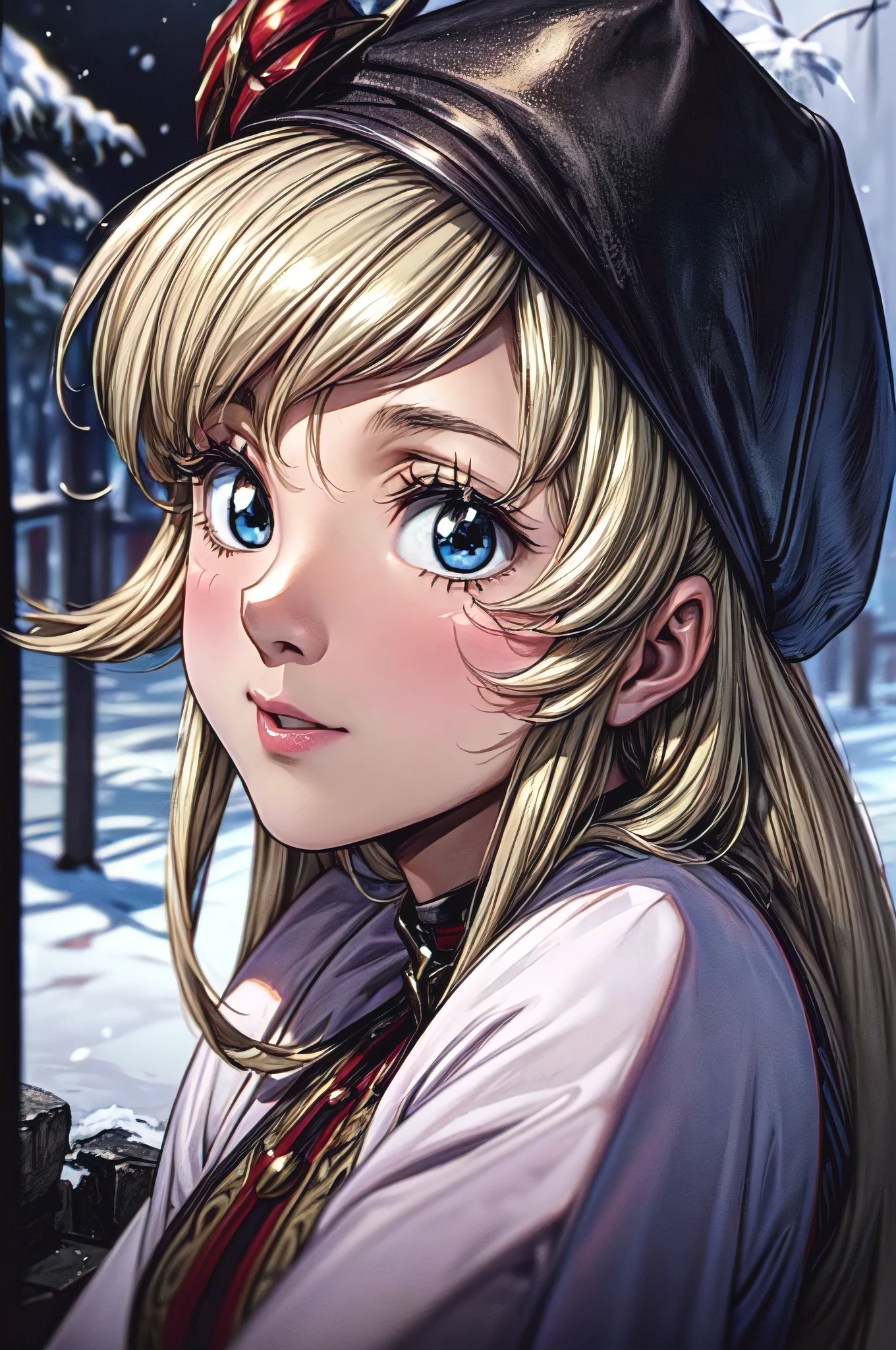 (masterpiece:1.1), (best quality:1.1), 1girl, Real light and shadow, anime face, 4k, 8k, wallpaper,epic, detail texture, blonde hair, (blue eyes:1.5), ((((blond hair:1.35, long hair)))),intricate eyes,beautiful detailed eyes, (symmetrical eyes,big eyes:1.5,(((lustrous skin:1.5,bright skin: 1.5,skin tanned,shiny skin,very shiny skin,shiny body,plastic glitter skin,exaggerated shiny skin,illuminated skin))),(detailed body,(detailed face)), cute, erotic,daring, (((medieval man armor, fur hat, adventurer man armor,winter coat))),(((intricate outfit,intricate clothes, embroidered outfit,ornate outfit,embroidered clothes,ornate clothing))), (dynamic pose:1.0),happy,smile,(centered,scale to fit dimensions,Rule of thirds), ((snowy pine forest at night)), with dark stormy clouds,winter,scenery:1.25,((snow forest background)),Christmas tree, highres,sharp focus,(ultra detailed,extremely detailed),(photorealistic artwork:1.37),(extremely detailed CG unity 8k wallpaper),(((vibrant colors,vibrant theme))),(intricate),(masterpiece),(best quality),