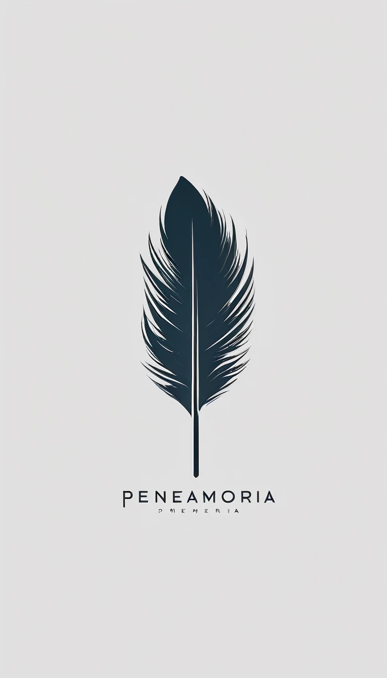 A minimal, modern, simple, cinematic logo design for the brand “Penamemoria". Create a modern, minimalistic, high-quality, logo of a feather of memories