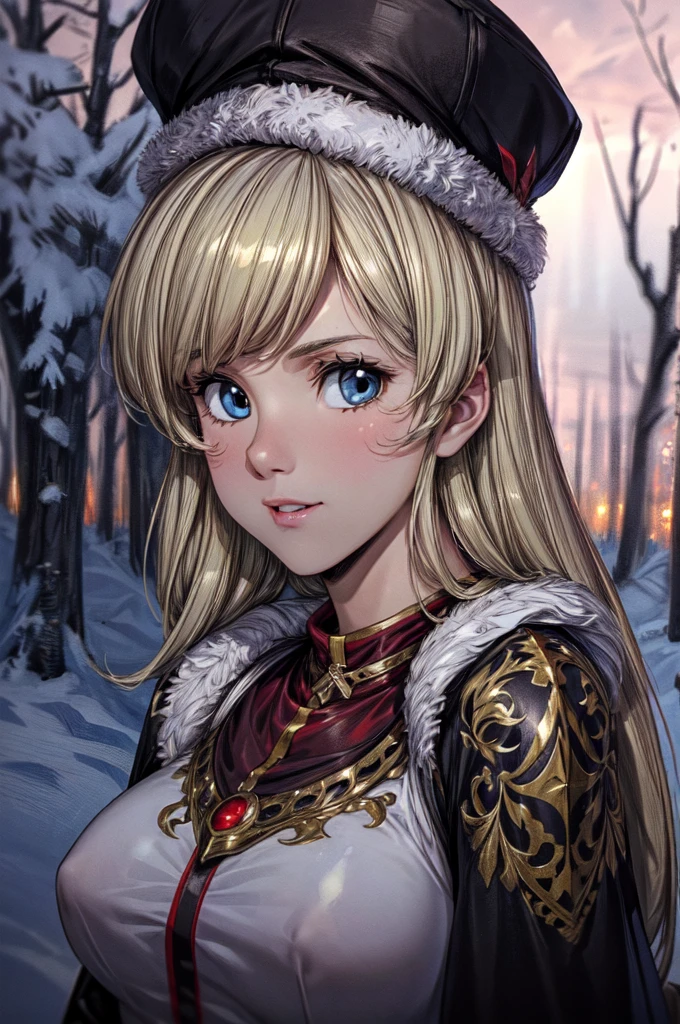 (masterpiece:1.1), (best quality:1.1), 1girl, Real light and shadow, anime face, 4k, 8k, wallpaper,epic, detail texture, blonde hair, (blue eyes:1.5), ((((blond hair:1.35, long hair)))),intricate eyes,beautiful detailed eyes, (symmetrical eyes,big eyes:1.5,(((lustrous skin:1.5,bright skin: 1.5,skin tanned,shiny skin,very shiny skin,shiny body,plastic glitter skin,exaggerated shiny skin,illuminated skin))),(detailed body,(detailed face)), cute, erotic,daring, (((medieval man armor, fur hat, adventurer man armor,winter coat))),(((intricate outfit,intricate clothes, embroidered outfit,ornate outfit,embroidered clothes,ornate clothing))), (dynamic pose:1.0),happy,smile,(centered,scale to fit dimensions,Rule of thirds), ((snowy pine forest at night)), with dark stormy clouds,winter,scenery:1.25,((snow forest background)),Christmas tree, highres,sharp focus,(ultra detailed,extremely detailed),(photorealistic artwork:1.37),(extremely detailed CG unity 8k wallpaper),(((vibrant colors,vibrant theme))),(intricate),(masterpiece),(best quality),
