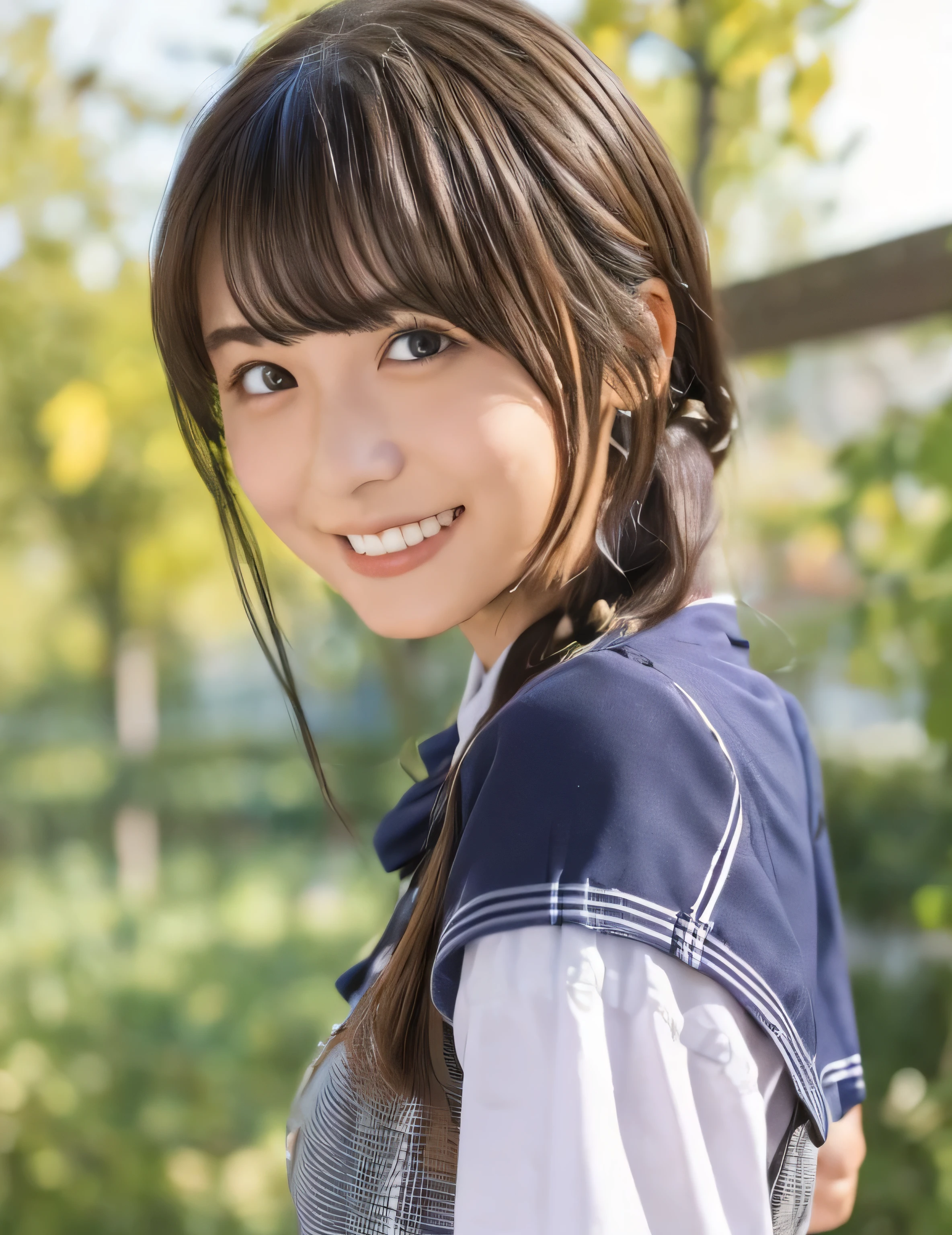 One Girl, (服の上からでもわかるVery large breasts、School white summer shirt、school summer uniform、Beautiful girl, Delicate girl:1.3), (24-years-old:1.3),(Smiling with teeth showing、Cute smiling eyes、Cute loose perm、Braid only the bangs、Fluffy hair、Medium Short Hair、Wrapping a leather belt、Wear a checked miniskirt、Round and ample breasts、Curved waist、Photo from the waist up:1.4)
Very beautiful eyes, (School uniforms:1.3), (Very large breasts:0.5), Brown eyes, Parted bangs, Light brown hair,
, (:1.0),
, (masterpiece, Highest quality, Super detailed, Detailed face, 8k)