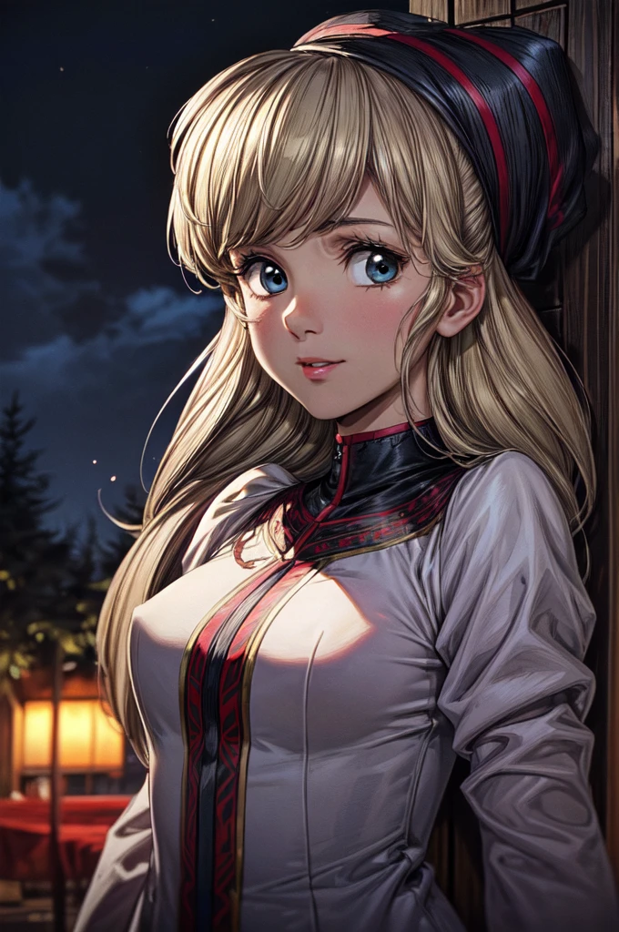 (masterpiece:1.1), (best quality:1.1), 1girl, Real light and shadow, anime face, 4k, 8k, wallpaper,epic, detail texture, blonde hair, (blue eyes:1.5), ((((blond hair:1.35, long hair)))),intricate eyes,beautiful detailed eyes, (symmetrical eyes,big eyes:1.5,(((lustrous skin:1.5,bright skin: 1.5,skin tanned,shiny skin,very shiny skin,shiny body,plastic glitter skin,exaggerated shiny skin,illuminated skin))),(detailed body,(detailed face)), cute, erotic,daring, (((medieval man armor, fur hat, adventurer man armor,winter coat))),(((intricate outfit,intricate clothes, embroidered outfit,ornate outfit,embroidered clothes,ornate clothing))), (dynamic pose:1.0),happy,smile,(centered,scale to fit dimensions,Rule of thirds), ((snowy pine forest at night)), with dark stormy clouds,winter,scenery:1.25,((snow forest background)),Christmas tree, highres,sharp focus,(ultra detailed,extremely detailed),(photorealistic artwork:1.37),(extremely detailed CG unity 8k wallpaper),(((vibrant colors,vibrant theme))),(intricate),(masterpiece),(best quality),