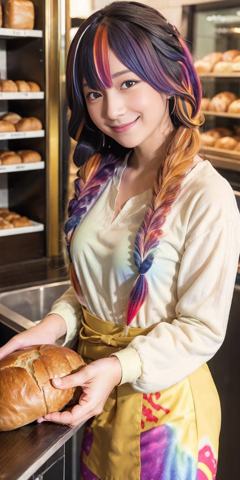 ((holding a large loaf of bread))、
12 year old girl、
Day本アイドル、

Cute Smile、
Lewd smile、　
Panting face、Pant voice、
Fluid organization:1.6), One beautiful girl with really wild hair, (Colorful wavy hair:1.2),( Two long braids:1.2), (Long wild hair:1.2), (Multicolored Hair: 1.9),Cute smile
Bakery Sales Staff、

Angle from directly below、
Low - Angle、スーパーLow - Angle、
apron、
blouse(See-through)、
はだけるblouse、
My shirt is open、
Open shirt、
hot pants、
ピンク色のhot pants、I can see a little underwear、Thighs、Butt、Beautiful buttocks、
I'm cleaning、
I'm wiping the floor.、Wipe the floor with a rag、
Bend over to clean、




clear、serious
Bakery Cafe、bread
Bakery clerk、Day本アイドル、

(masterpiece), (Highest quality:1.4), Absurd, [:Intricate details:0.2],  (View your viewers:1.2), Day,  reflection、
Reddish hair，Golden Student，enjoy，Moist，肉感Thighs，Slim figure，Moist, Glowing pink skin，transparent，Mature Woman，Affectionate expressions，情熱的に取り組んでいます

Day本アイドル