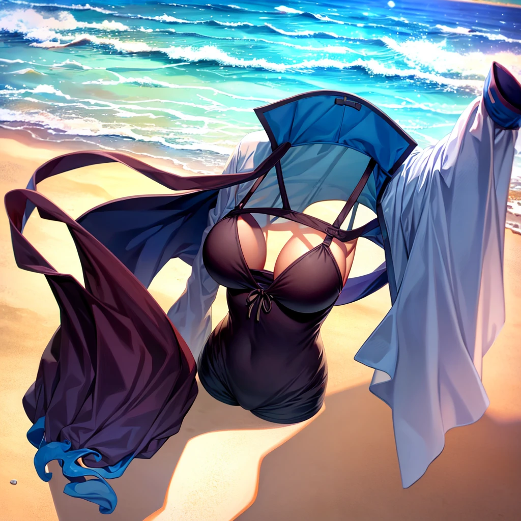 invisible, headless, no humans, Uranohoshi , large breasts, beach