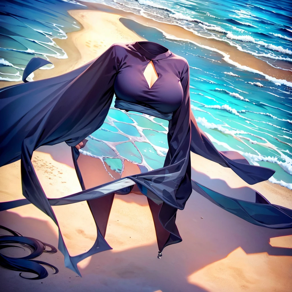 invisible, headless, no humans, Uranohoshi , large breasts, beach