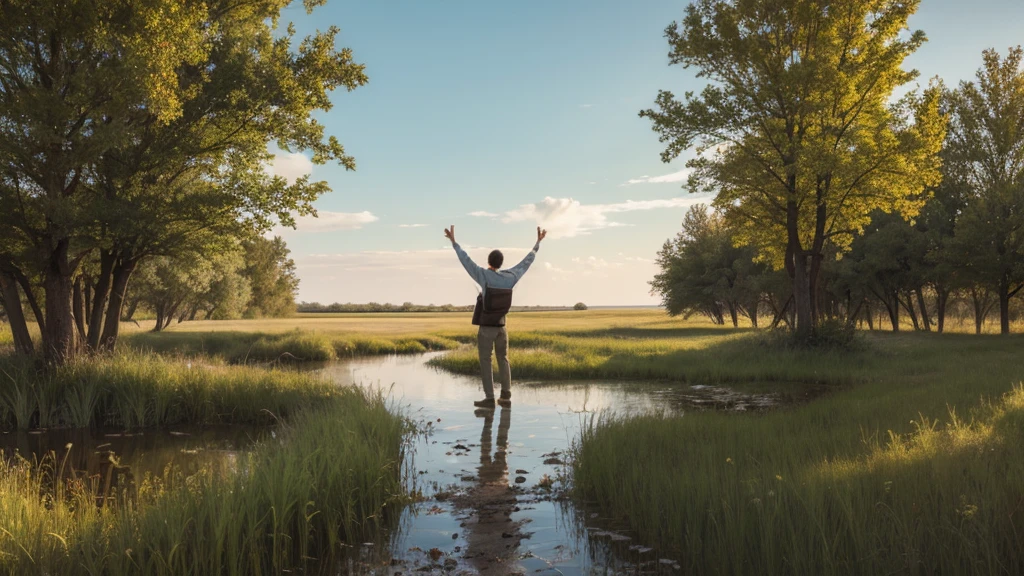Plains Marsh,A man standing in the middle,Back,Open your arms,Decorative paintings