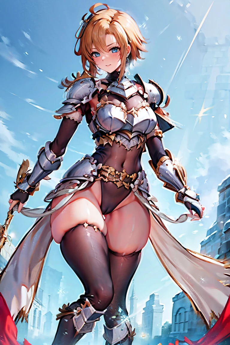 jewelry, bodysuit, fingerless gloves, knight, highleg, (((skin tight))), vambraces, arm guards,faulds,greaves, 1girl,solo, gauntlets, armored boots, breastplate, pauldrons, shoulder armor, big armors, thighhighs, dare thighs, short hair, pink hair, blue eyes, adult, adult face, fearless face, curvy, perfect proportion, perfect anatomy, perfect body, armored dress knight, plate armor knight, silver knight armor, perfect eyes, ahoge, center loincloth, skirt, black legwear, black clothes, black wear, covered arms, masterpiece, masterwork, best quality, super fine illustration, beautiful, ultra detailed beautiful face, cg unity 8k wallpaper, ultra detailed, ultra high res, round face, smile, clear eyes, symmetrical eyes, even eyes, ultra detailed beautiful eyes, light eyes, high-leg leotard.