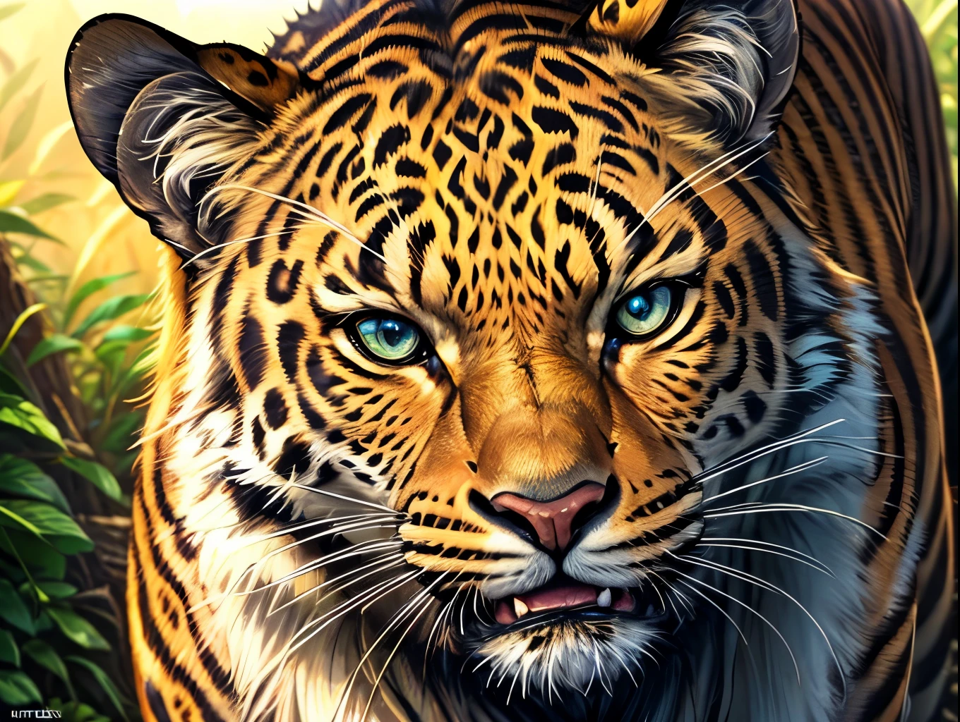 a majestic leopard, detailed fur texture, captivating eyes, powerful body, prowling in the wilderness, vibrant colors, dramatic lighting, cinematic composition, photorealistic, 8k, HDR, highly detailed, intricate details, lifelike, natural environment, lush foliage, rugged terrain, golden hour lighting, dramatic shadows, intense gaze, muscular physique, spotted coat, incredible realism