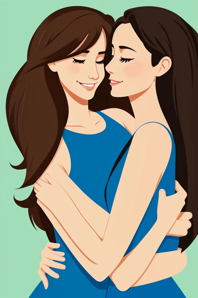 Woman hugs another woman in cartoon style 