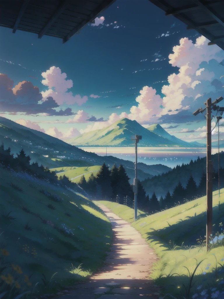 bright blue sky, litle landscape.