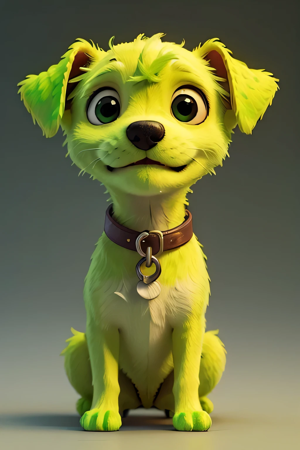 create a very small fluorescent green dog that is very docile and friendly