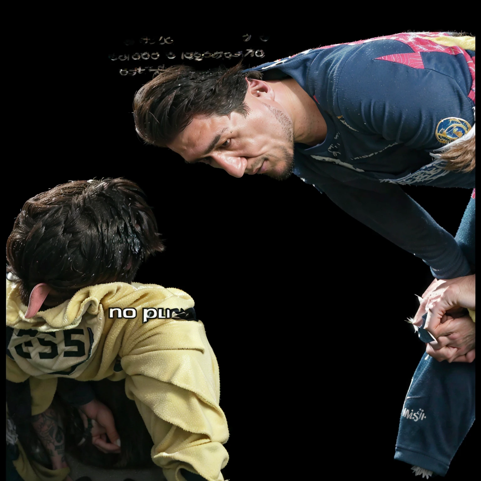 There is a man and a man who are playing soccer, Messi, Messi mojando a ronaldo, 🇺🇦, 🌻🎹🎼, Lionel Messi, the best ever, Messi como vikingo, Lionel Messi as a muppet, Messi como cyborg, without stipple, emotional image, 🚿🗝📝, memes, 🔞🤡, uploaded