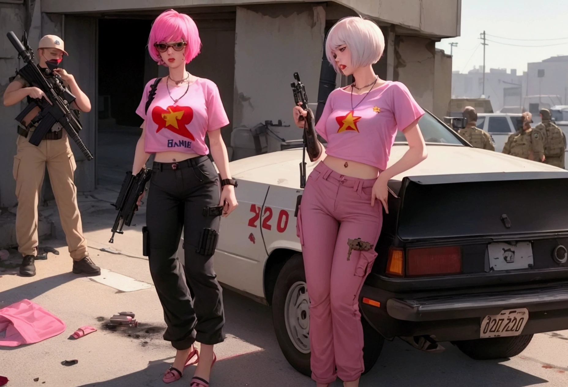 (a 20 year old femboy, short haircut, communist necklace, Joe Biden TShirt, pink panties showing over low rider pants, Sniper rifle, dead, multiple gunshot wounds) has been shot dead on a white roof, multiple bloody gunshots