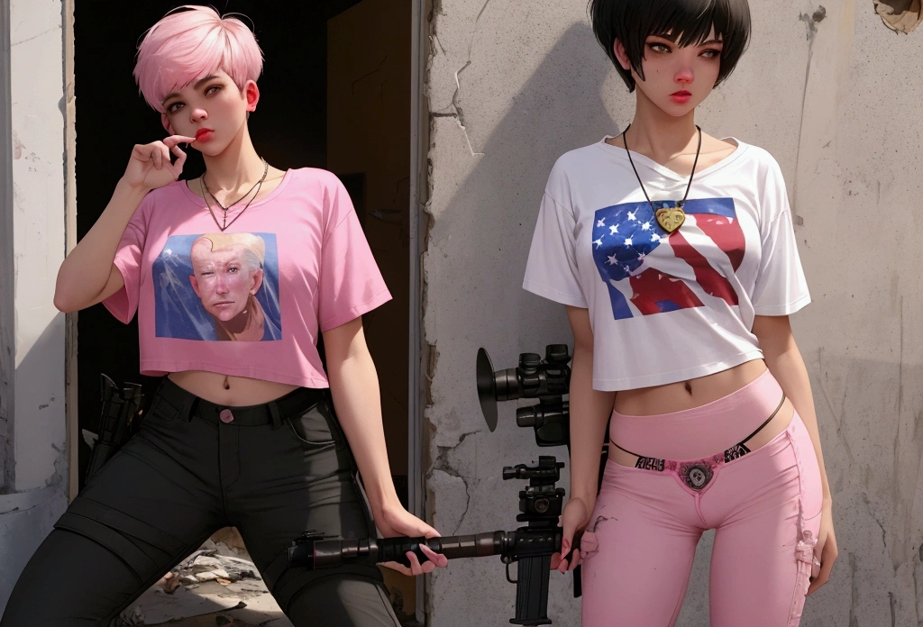 (a 20 year old femboy, short haircut, communist necklace, Joe Biden TShirt, pink panties showing over low rider pants, Sniper rifle, dead, multiple gunshot wounds) has been shot dead on a white roof, multiple bloody gunshots