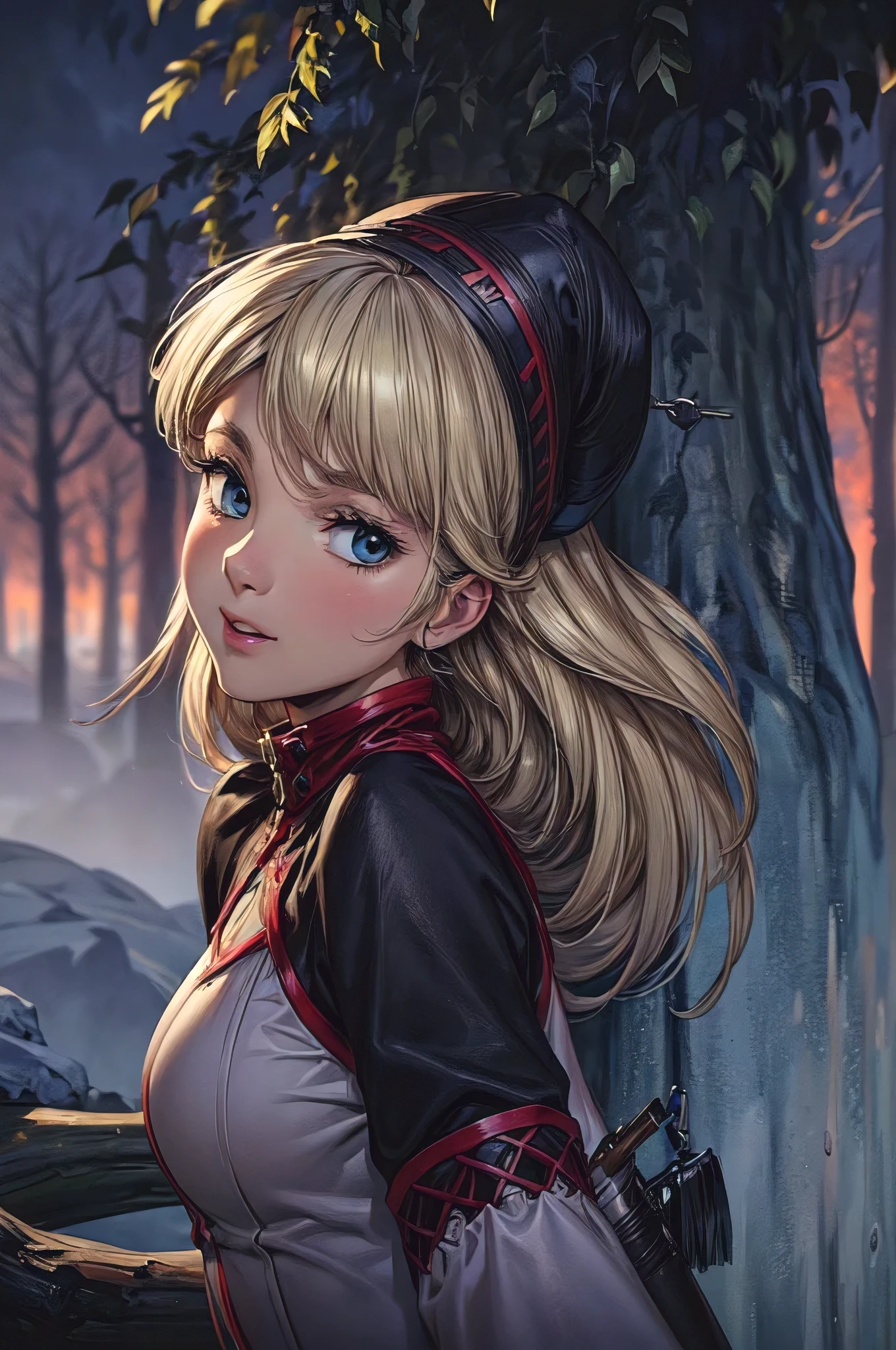 (masterpiece:1.1), (best quality:1.1), 1girl, Real light and shadow, anime face, 4k, 8k, wallpaper,epic, detail texture, blonde hair, (blue eyes:1.5), ((((blond hair:1.35, long hair)))),intricate eyes,beautiful detailed eyes, (symmetrical eyes,big eyes:1.5,(((lustrous skin:1.5,bright skin: 1.5,skin tanned,shiny skin,very shiny skin,shiny body,plastic glitter skin,exaggerated shiny skin,illuminated skin))),(detailed body,(detailed face)), cute, erotic,daring, (((medieval man armor, fur hat, adventurer man armor,winter coat))),(((intricate outfit,intricate clothes, embroidered outfit,ornate outfit,embroidered clothes,ornate clothing))), (dynamic pose:1.0),happy,smile,(centered,scale to fit dimensions,Rule of thirds), ((snowy pine forest at night)), with dark stormy clouds,winter,scenery:1.25,((snow forest background)),Christmas tree, highres,sharp focus,(ultra detailed,extremely detailed),(photorealistic artwork:1.37),(extremely detailed CG unity 8k wallpaper),(((vibrant colors,vibrant theme))),(intricate),(masterpiece),(best quality),