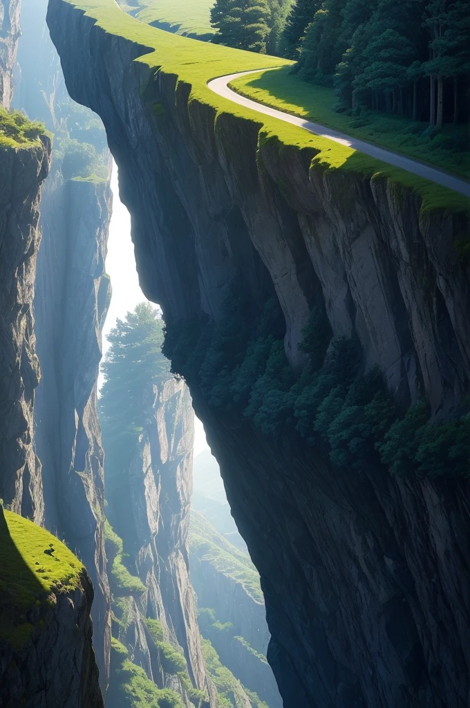 there is a tree that is growing on the side of a hill, a picture by Andy Goldsworthy, pexels, figuration libre, trees and cliffs, in between a gorge, overhanging branches, some trees in the corner, trees growing on its body, tree in the background, trees in foreground, curved trees, winding branches