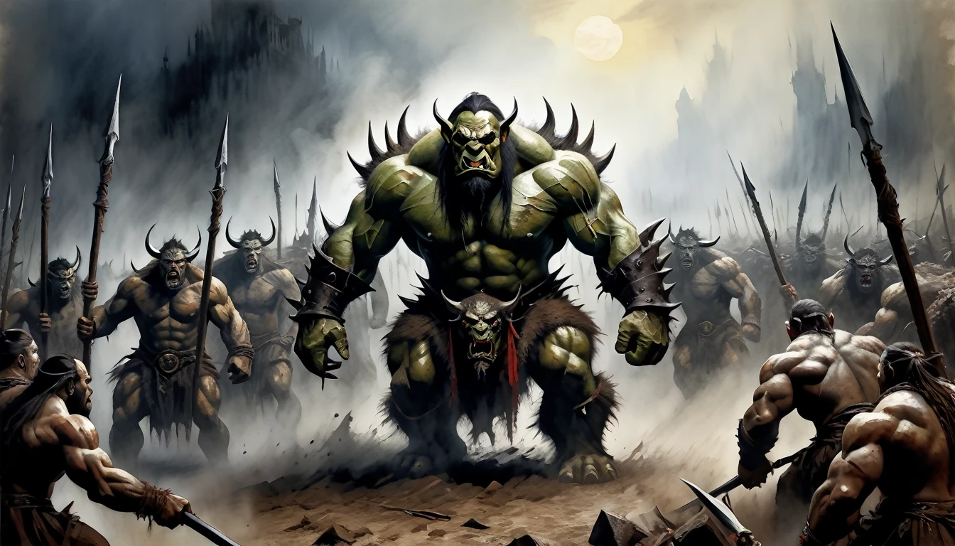 A 40ish man devotee of Warhammer chaos god Nurgle, (bedraggled, black hair, brown eyes, dirty and dingy, european features, dirty worn clothing, tabard with christian markings, obvious chaos tain assorted holy symbol necklaces dagger and mace on belt) walking a trail
