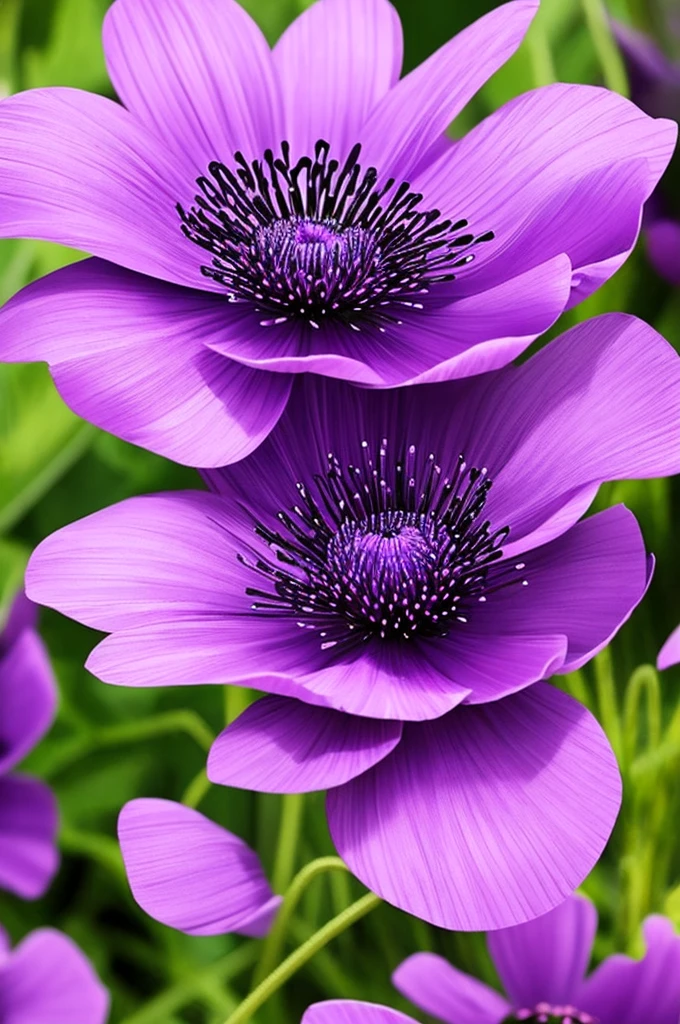 purple flower with a black center and a dark center, a photo by Penny Patricia Poppycock, flickr, romanticism, beautiful flower, beautiful detail and color, violet flower, beautiful vibrant colors, beautiful!!!!!!!!!, dead but beautiful. poppies, beautiful depiction, purple colors, purple flowers, glowing purple, anemones, purple color, anemone, incredibly beautiful, purple