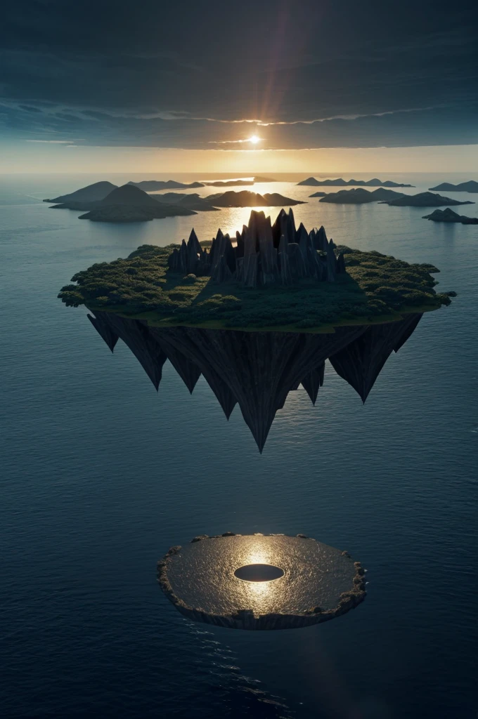 A dark void with multiple floating islands