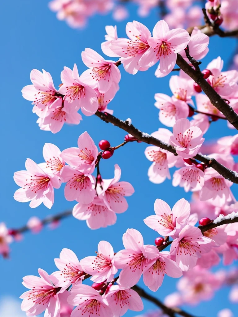 a close up of a branch with pink flowers covered in snow, flower blossoms, sakura flowers, cherry blossom, flowers and blossoms, blossom sakura, sakura flower, cherry blossoms, plum blossom, sakura bloomimg, blooming flowers, blossoming, magical flowers, blossoms, japanese related with flowers, pink flowers, surreal waiizi flowers, cherry blossom tree, beautiful art