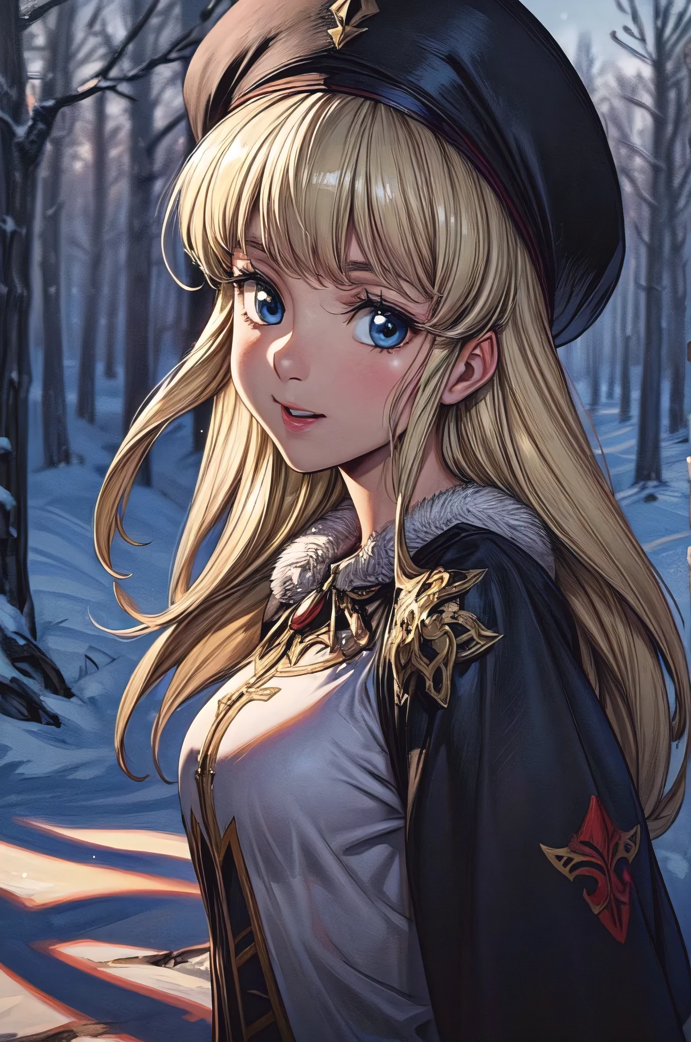 (masterpiece:1.1), (best quality:1.1), 1girl, Real light and shadow, anime face, 4k, 8k, wallpaper,epic, detail texture, blonde hair, (blue eyes:1.5), ((((blond hair:1.35, long hair)))),intricate eyes,beautiful detailed eyes, (symmetrical eyes,big eyes:1.5,(((lustrous skin:1.5,bright skin: 1.5,skin tanned,shiny skin,very shiny skin,shiny body,plastic glitter skin,exaggerated shiny skin,illuminated skin))),(detailed body,(detailed face)), cute, erotic,daring, (((medieval man armor, fur hat, adventurer man armor,winter coat))),(((intricate outfit,intricate clothes, embroidered outfit,ornate outfit,embroidered clothes,ornate clothing))), (dynamic pose:1.0),happy,smile,(centered,scale to fit dimensions,Rule of thirds), ((snowy pine forest at night)), with dark stormy clouds,winter,scenery:1.25,((snow forest background)),Christmas tree, highres,sharp focus,(ultra detailed,extremely detailed),(photorealistic artwork:1.37),(extremely detailed CG unity 8k wallpaper),(((vibrant colors,vibrant theme))),(intricate),(masterpiece),(best quality),