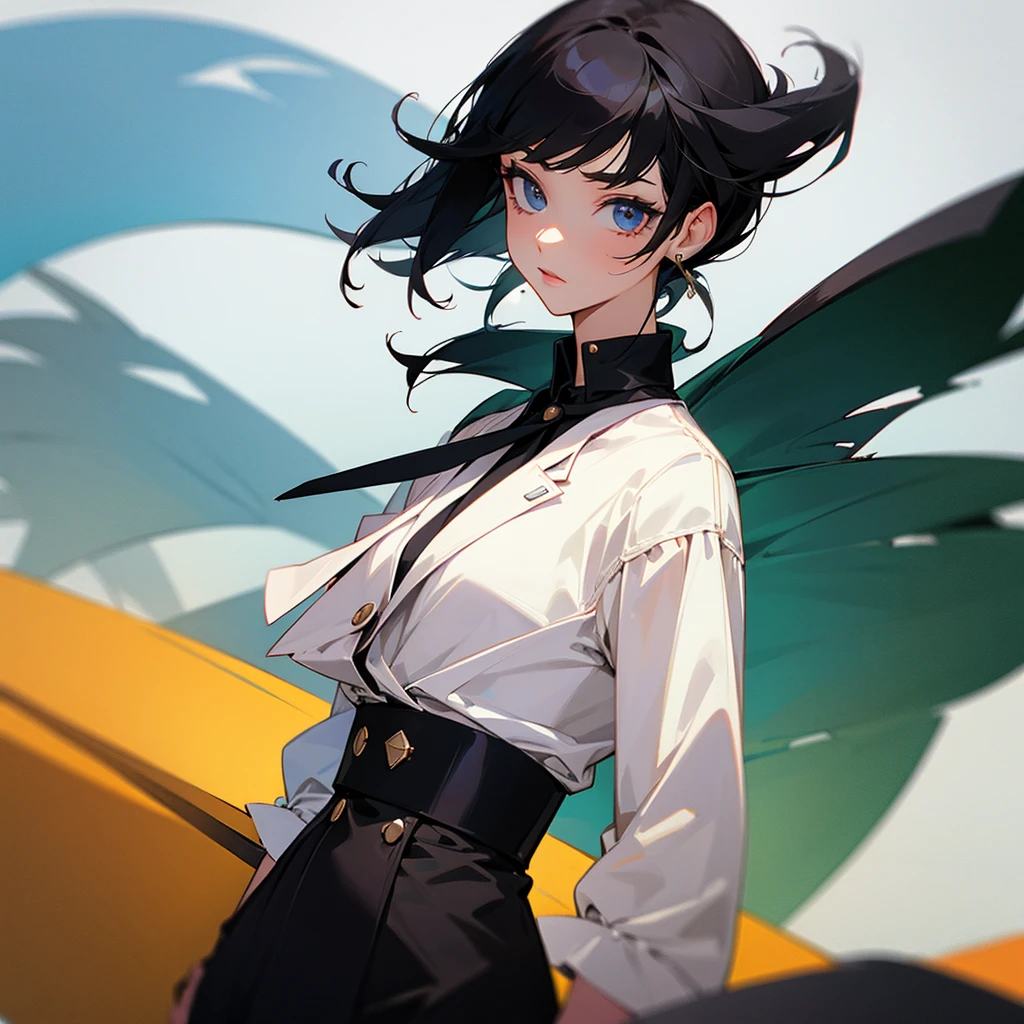 Breasts, High Resolution, Black Hair, Yellow Eyes, Pointy Ears, Masterpiece, Best Quality, Detail, High Details, very short hair, curly hair, Curly Hair, Very Short Hair, Long Pointy Ears, Earrings, Freckles, Androgynous Woman, Androgynous Anime Woman, Muscular, Masculine