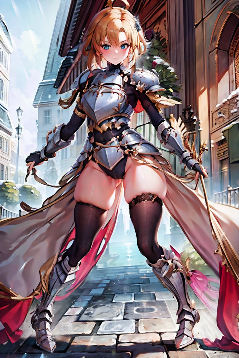 jewelry, bodysuit, fingerless gloves, knight, highleg, (((skin tight))), vambraces, arm guards,faulds,greaves, 1girl,solo,　gauntlets, armored boots, breastplate, pauldrons, shoulder armor, big armors, thighhighs, dare thighs, short hair, pink hair, blue eyes, adult, adult face, fearless face, curvy, perfect proportion, perfect anatomy, perfect body, armored dress knight, plate armor knight, silver knight armor, perfect eyes, ahoge, center loincloth, skirt, black legwear, black clothes, black wear, covered arms, masterpiece, masterwork, best quality, super fine illustration, beautiful, ultra detailed beautiful face, cg unity 8k wallpaper, ultra detailed, ultra high res, round face, smile, clear eyes, symmetrical eyes, even eyes, ultra detailed beautiful eyes, light eyes, leotard, absurdres, exquisite, by famous artist, voluptuous,