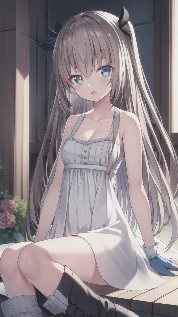 A girl,16 years old,Long hair, Bangs, White hair, Long double ponytail hair,Hair between the eyes, blue eyes:(1.5), (Medium breasts:1.2),
rest 锁骨, Wedding dress,veil,wedding,Black dress,Flowers,dress,Black socks,Black knee socks,Black gloves,Long boots,Cleavage,
Looking at the audience, whole body, Open your mouth,lol,
indoors, church,permanent,permanent,微lol,With one eye closed,
rest (masterpiece:1.2), best quality, high resolution, 8k wallpaper, (illustration:0.8), (Beautiful and delicate eyes:1.6), Extremely detailed face, Perfect lighting, Extremely detailed CG, (Perfect hands, Perfect anatomical structure),