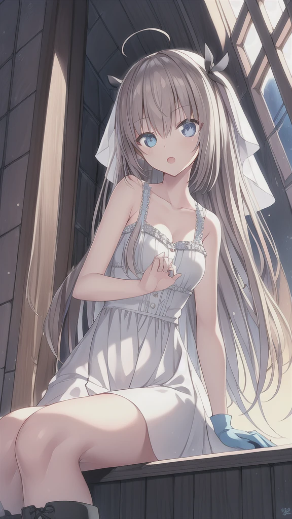 A girl，，Long hair, Bangs, White hair, Long double ponytail hair，Hair between the eyes, blue eyes:（1.5),  (Medium breasts:1.2), 
rest  锁骨, Wedding dress，veil，wedding，Black dress，Flowers，dress，Black socks，Black knee socks，Black gloves，Long boots，Cleavage，
Looking at the audience, whole body, Open your mouth，lol，
indoors, church，permanent，permanent，微lol，With one eye closed，
rest (masterpiece:1.2), best quality, high resolution,  8k wallpaper, (illustration:0.8), (Beautiful and delicate eyes:1.6), Extremely detailed face, Perfect lighting, Extremely detailed CG, (Perfect hands, Perfect anatomical structure),