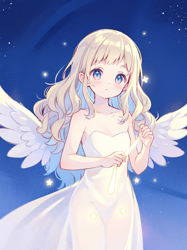 nude angel girl wearing an ethereal translucent dress, pale skin, ((blue mint wavy hair)), magical glowing stars and lights, white feathers, angel wings, sparkling detailed eyes, golden ratio face, perfect composition, highly detailed, ethereal, (starry night sky background), midjourney style