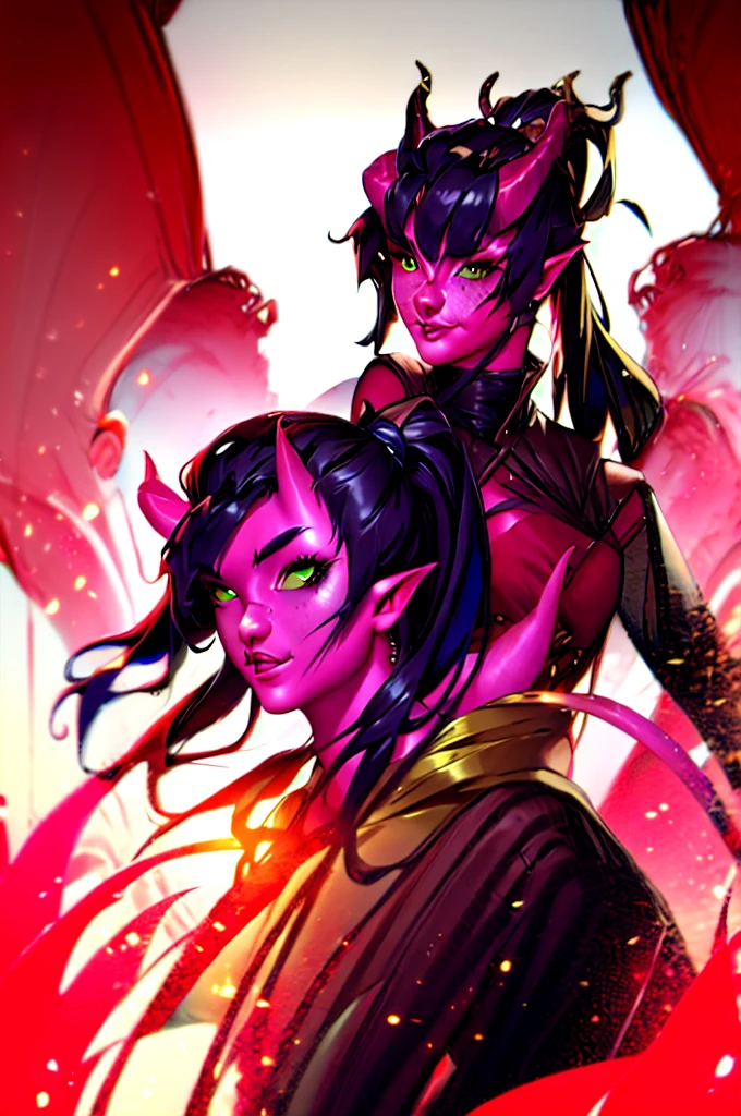 1 woman ,avatar concept art ,the way of water,, full body ,dynamic picture pose,,assasin,a woman ,short hair,and a pink light in her hand, tiefling, demon girl, beautiful succubus, nocturne from league of legends, demon woman, tiefling from d & d, wearing a black blouse, best aesthetic, lolsplashart, League of Legends, samdoesarts, iridescent pastel colors, glossy skin effect, loose paint, vibrant, white background, high quality, artwork :1.4,  sketch, Symmetrical human features, symmetrical eyes, amazing quality, masterpiece, best quality, hyper detailed, ultra detailed, UHD, perfect anatomy, impressionist painting