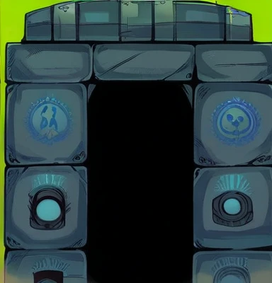 There is a greyish ancient portal