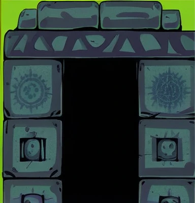 There is a greyish ancient portal