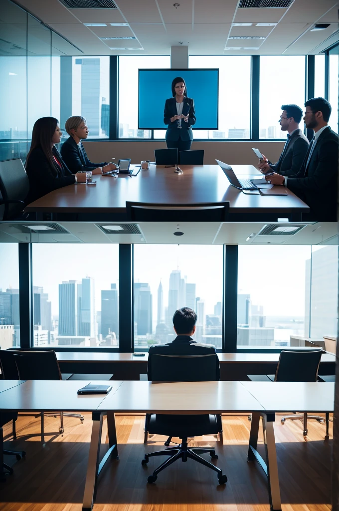 Absurd resolution, high resolution, (masterpiece: 1.4), hyper-detail, oversized meeting room, screen, a group of men in suits, very excited happy expressions