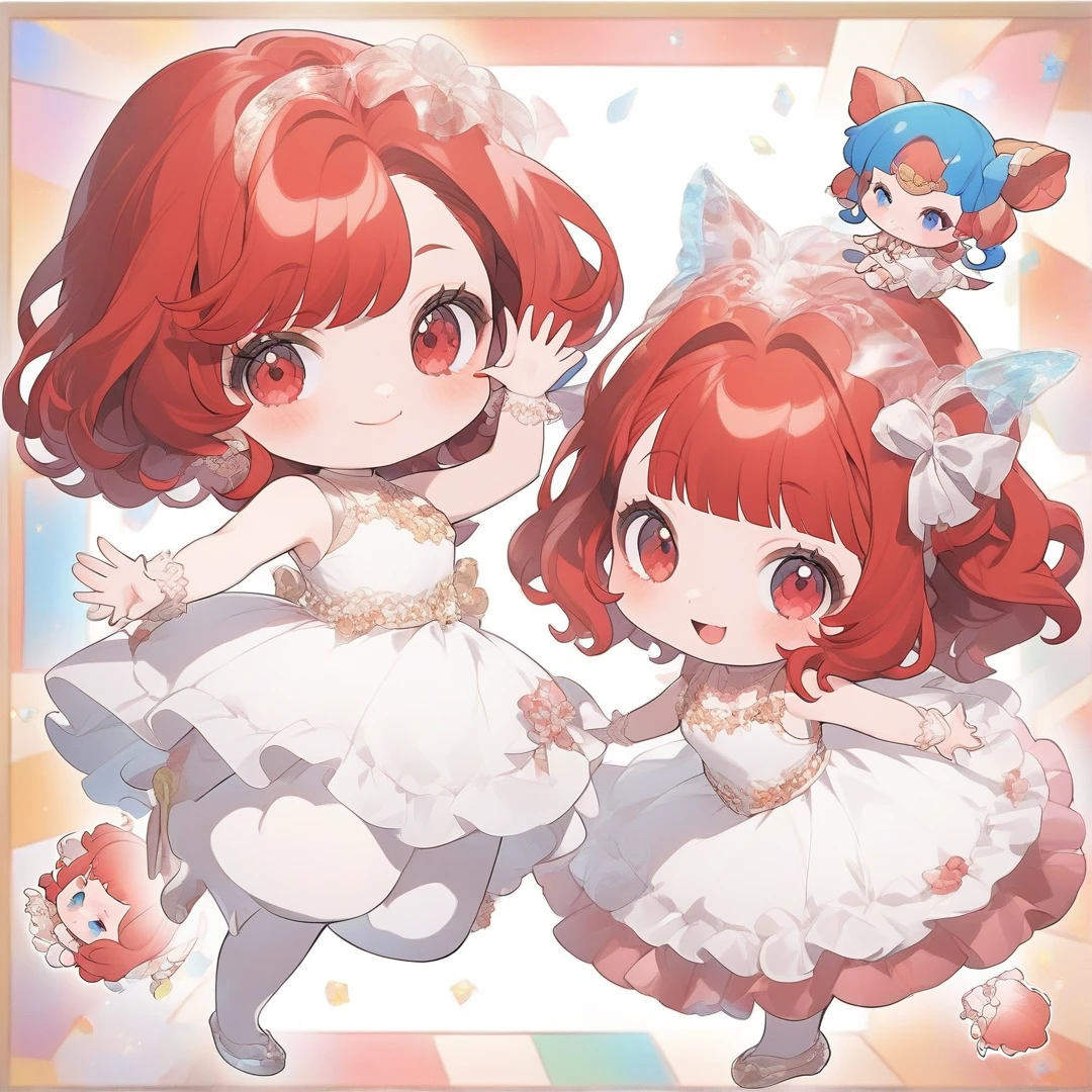 anime girl with red hair and white dress waving, anime chibi, cute character, dancing character, anime style character, inspired by Matsumura Goshun, inspired by Takehisa Yumeji, kawaii playful pose of a dancer, chibi, anime character, anime stylized, chibi anime, chibi girl, chibi anime girl, mihoyo art style, chibi art