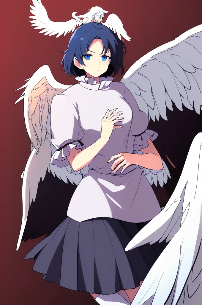 (best quality,4k,8k,highres,masterpiece:1.2), (Female angels:1.8), (angel girl:1.2), ultra-detailed, highly detailed texture, intricate details, high quality textures, a cute teenage angel with blue eyes, drawn in anime style, 1girl, , , 10 years old, medium blue hair, hair flaps, pink ribbon on head, well-formed face, blue eyes, angel girl, white blouse, puffy short sleeves, red ribbon, angel wings, long white skirt, red shoes, frills, ribbon head, A pair of angel wings on the back, clean line drawings, cute