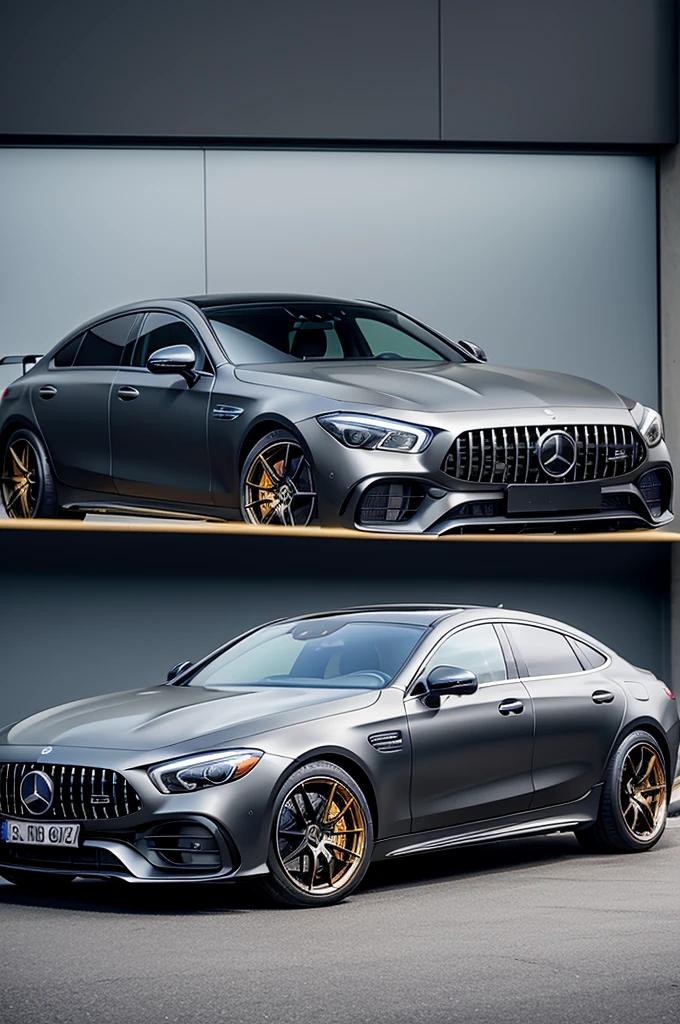 Mercedes Benz AMG gt63s black, with “GOLDEN97” sign in luxury garage