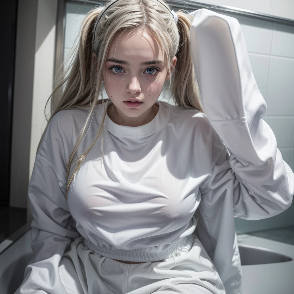 Do billie elish in a wet white outfit with no bra