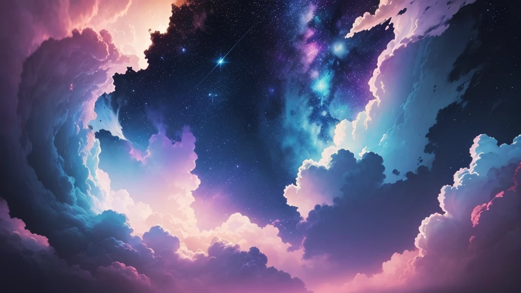 A creative and artistic starry background., painted in watercolor style. The night sky is full of bright stars, with soft mixes of colors like deep blue, purple and touches of pink. The nebulae flow delicately, creating an ethereal and dreamlike feeling. The edges of the image have textured brush strokes., characteristics of the watercolor technique. The image must maintain a professional and elegant aesthetic., Suitable for artistic presentations or backgrounds for creative projects..
