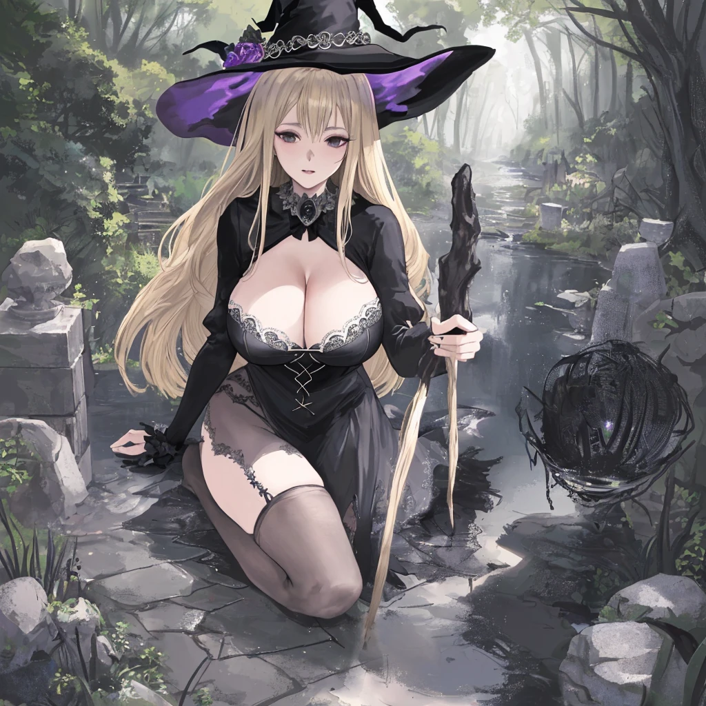 Mature Woman, (((Very realistic)))、(((witch)))、Delicate and precise expression、(((35 歳のイギリスの美人witch)))、Fluffy blonde、(美人witch)、(((Very large)))、(((Cleavage)))、(((とても深い森の奥に住む美人witch....)))、とてもセクシーな美人中年witch、high resolution、Masterpiece、AI’s masterpiece、A photo I want to leave behind in the world