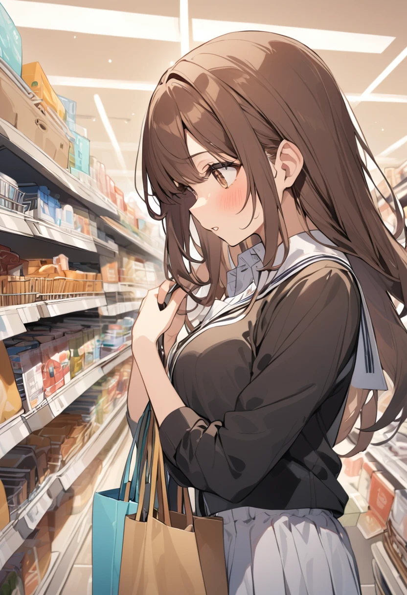 High school girl brown hair shopping
