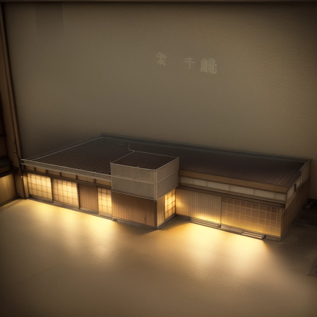drawing of a Restaurant((Japan style)),((best quality)), real world location,((street )),realistic,(indoor lighting),human, ((intown)),curtain wall, road,glass window, day time,door, center composition,parking,car, sidewalk,3 points perspective,glass panel with reflection efective,billboard with led light.