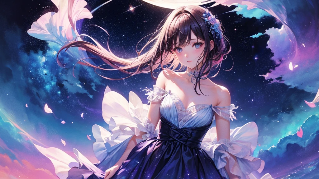 1 girl. archaic smile. petals. __flower__. four seasons. bokeh. close-up.
nice body, beautiful skin. oily skin. an extremely delicate and beautiful. ultra detailed. clear eyes.
light sparkles. mysterious atmosphere. Fill light.
galaxy. 1 moon . starry sky. twilight time . castle. __scenario-fantasy__.
__haircolor__ hair, __hairstyle__, __eyecolor__ eye color. __skin-color__ skin. <lora:wrenchfaeflare:0.8> wrenchfaeflare, glowing, embroidery, accessories, jewelry, reflection, refraction, __dress__, night sky, starry sky, star.
<lora:add_detail:1>