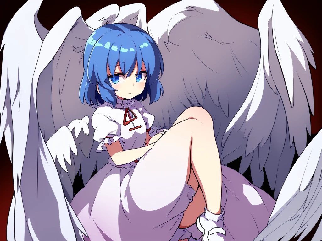 (best quality,4k,8k,highres,masterpiece:1.2), ultra-detailed, highly detailed texture, intricate details, high quality textures, A cute teenage angel with blue eyes, drawn in anime style, 1girl, , , 10 years old, medium blue hair, hair flaps, pink ribbon on head, well-formed face, blue eyes, angel girl, white blouse, puffy short sleeves, red ribbon, angel wings, long white skirt, red shoes, frills, ribbon head, A pair of angel wings on the back, from behind, to lift up one’s skirt, cowboy shot, from front, standing , raise one leg, crossed arms, arms up behind, arms behind back, hand between legs, put hands hip, one hand on hip, forward hands, arms raised in the air, punch hands, peace sign, waving, put up index finger, sit, lie down, closed eyes, lie face down, looking back, put one hand chest, leaning forward, cleavage, close up, horizontally outstretched arms, horizontally outstretched legs, front view, front face, huge breasts for short stature