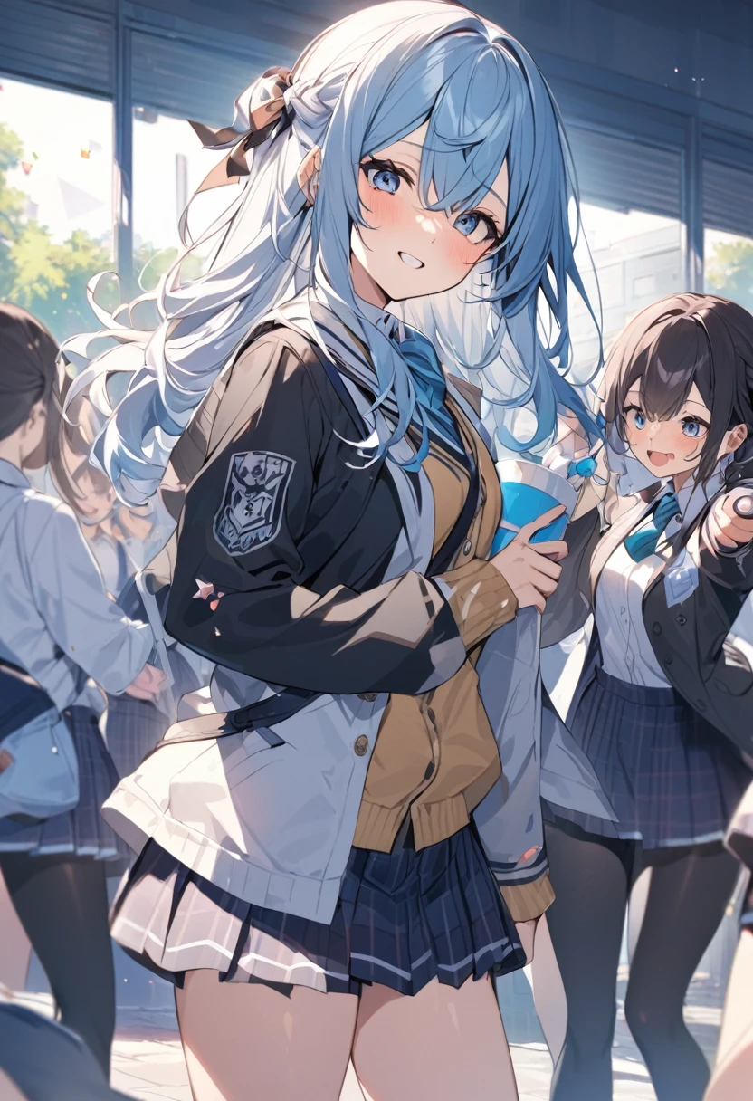 A high school girl is playing with her friends